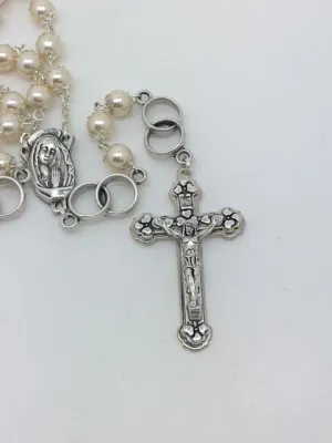 Wedding Rosary Cream Pearls Silver Capped