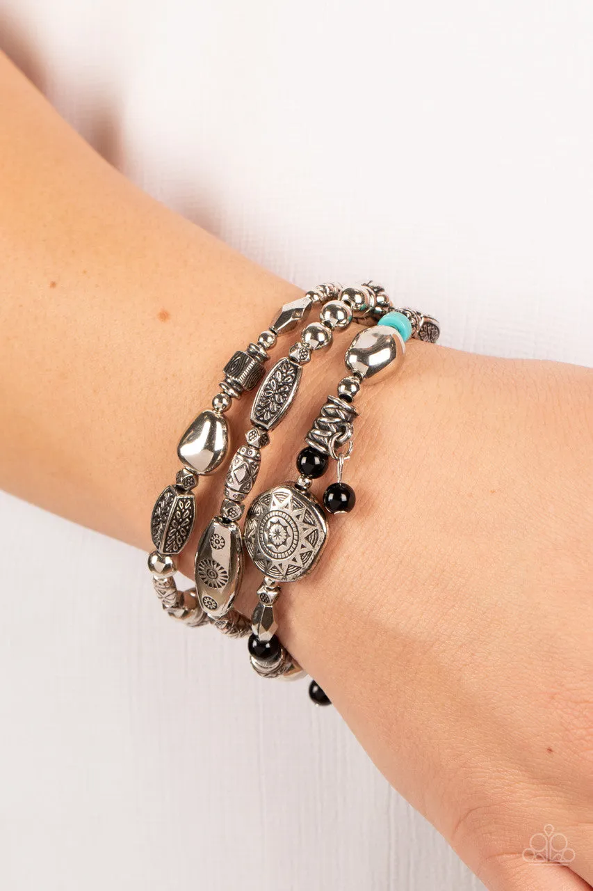 Western Quest Black Turquoise Stone Bead Paparazzi Stretchy Bracelet