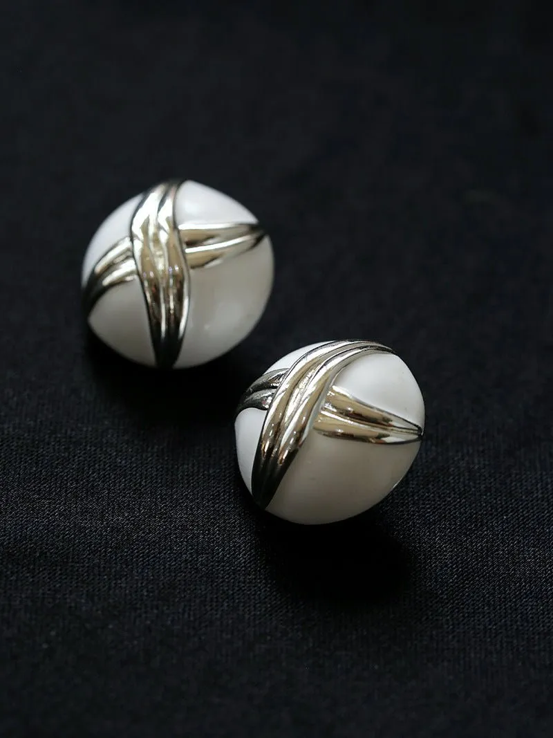 White Enamel Crossover Stud Earrings