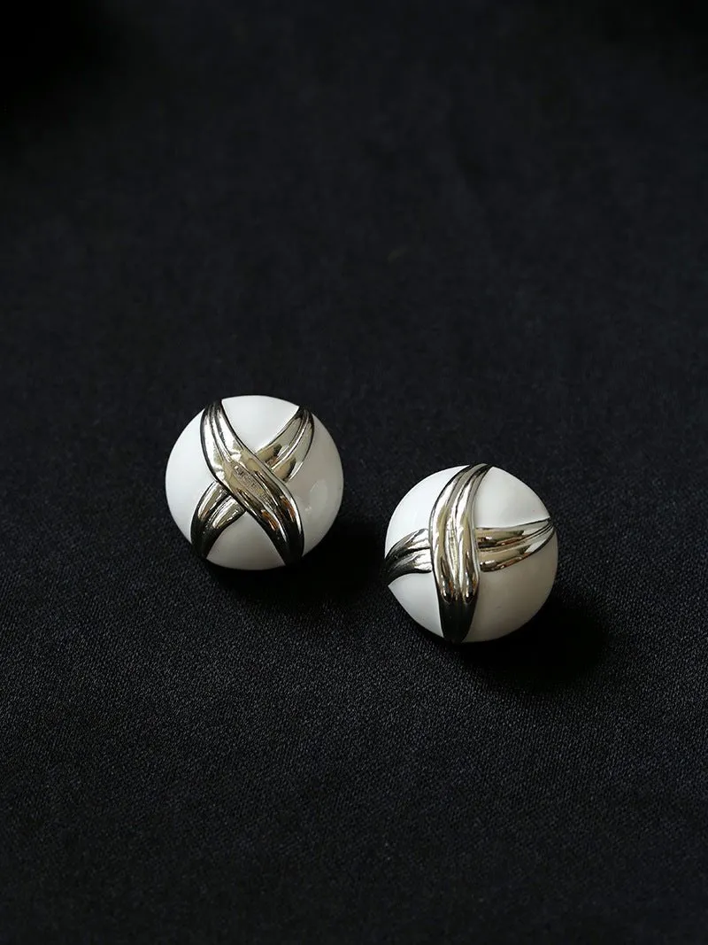 White Enamel Crossover Stud Earrings