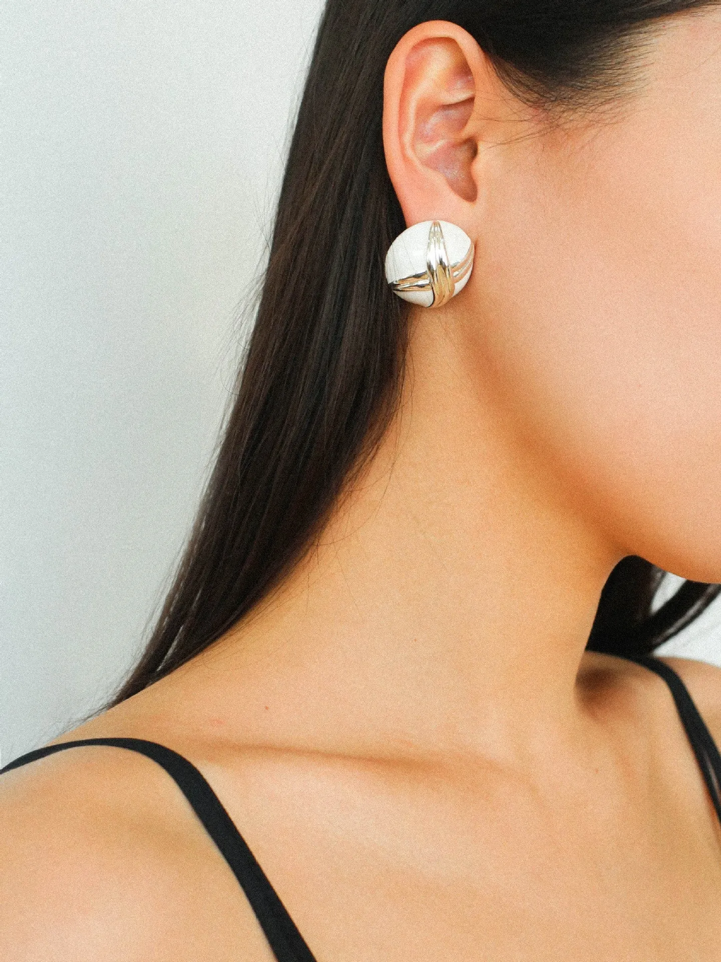 White Enamel Crossover Stud Earrings