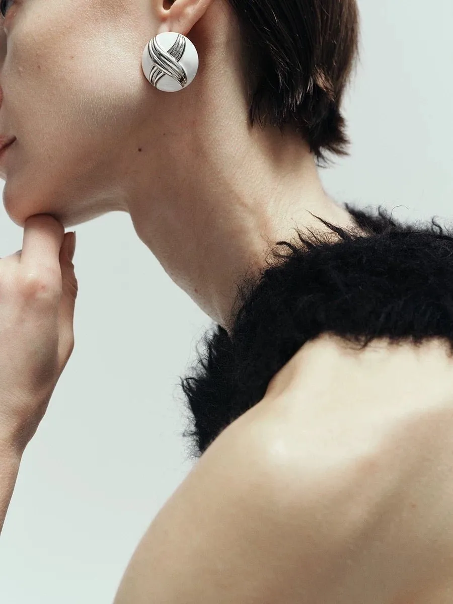 White Enamel Crossover Stud Earrings