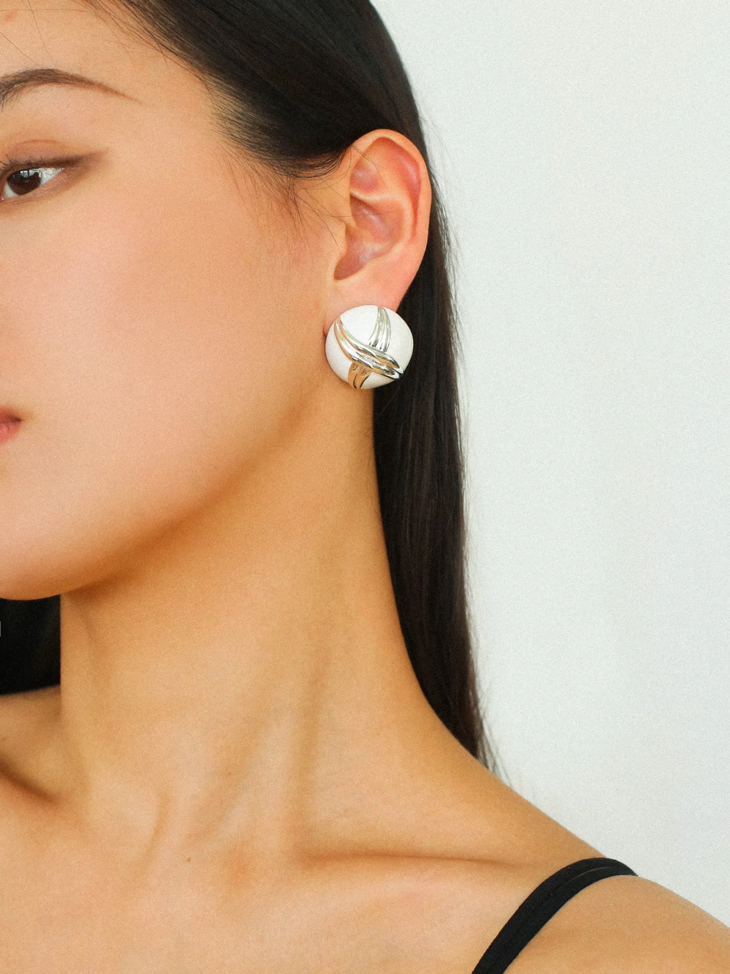 White Enamel Crossover Stud Earrings