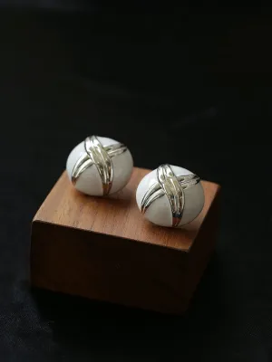 White Enamel Crossover Stud Earrings