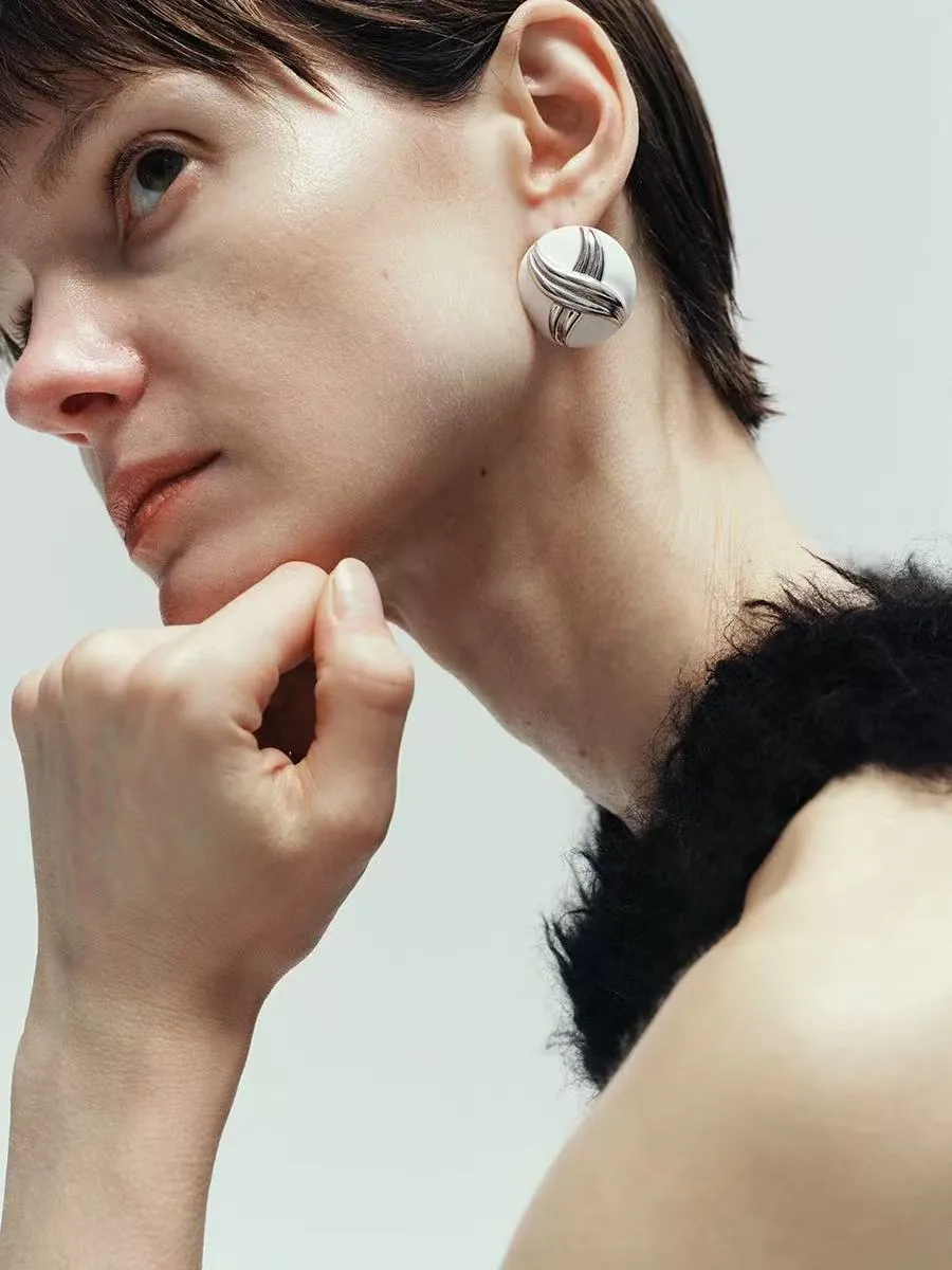 White Enamel Crossover Stud Earrings
