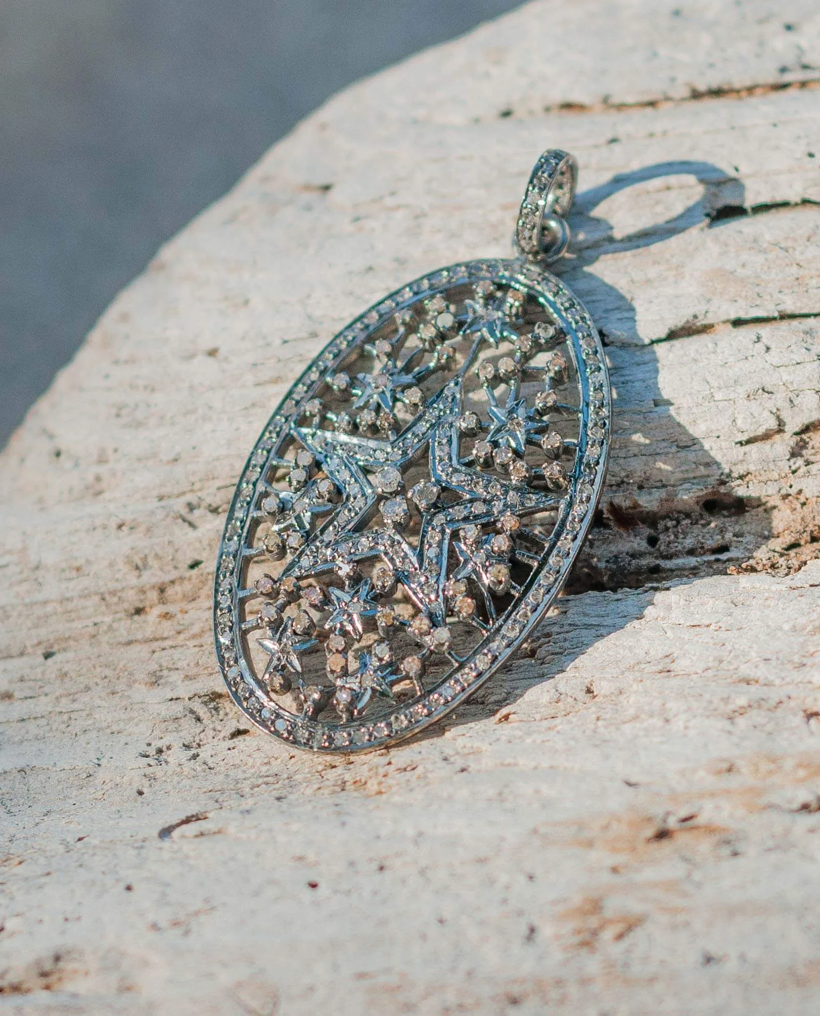 White Pearl13-15 mm Baroque Necklace with Diamond Clasp, Half Moon Diamond Pendant, Star Cluster Diamond Pendant