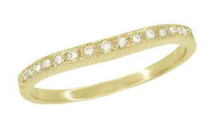 White Sapphire Curved Wedding Band in 14 Karat Yellow Gold