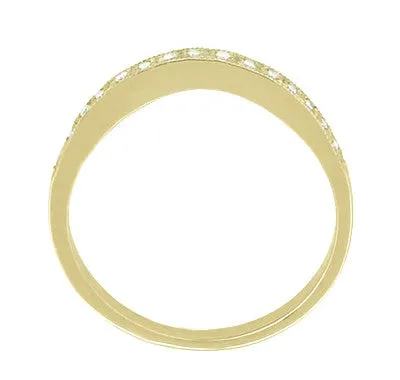 White Sapphire Curved Wedding Band in 14 Karat Yellow Gold