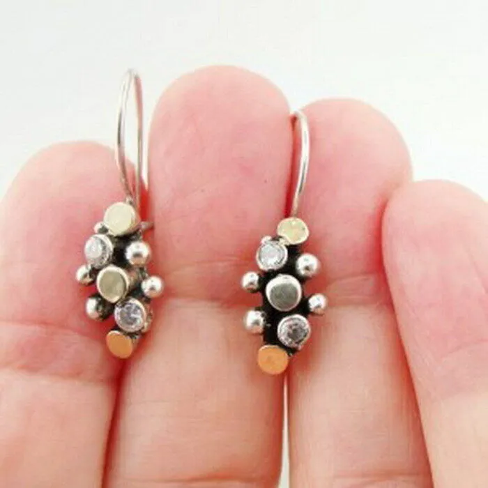 White Zircon Earrings 9k Yellow Gold 925 Silver Handmade Hadar Designers (I e440