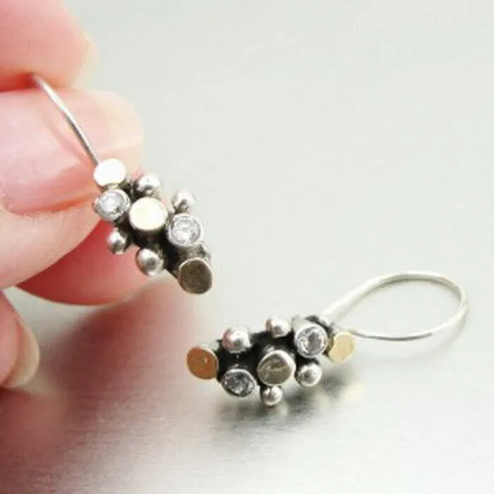 White Zircon Earrings 9k Yellow Gold 925 Silver Handmade Hadar Designers (I e440