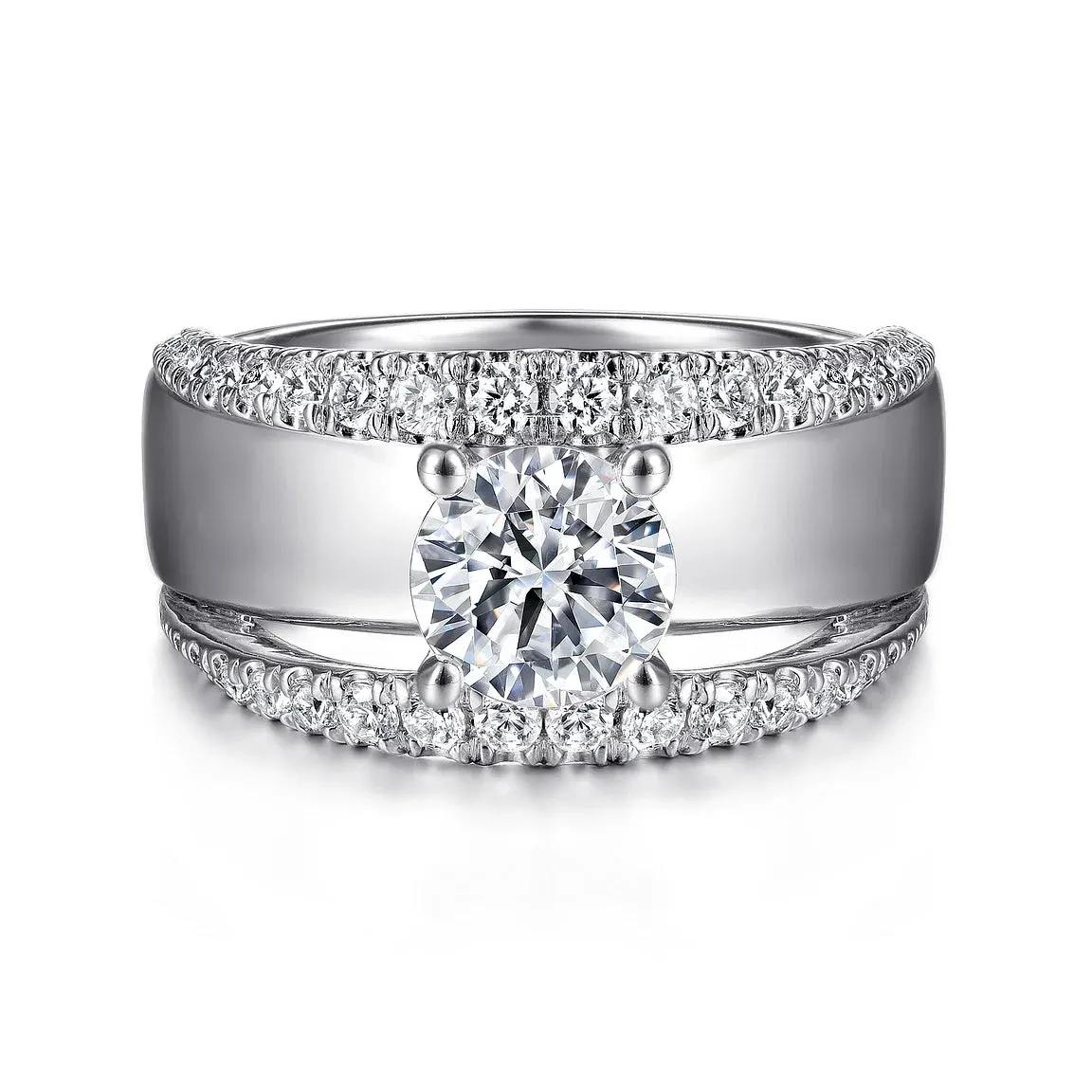 Wide Two Tone Diamond Engagement Ring Mounting