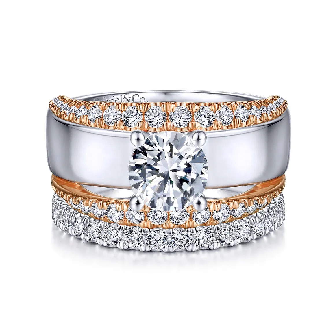Wide Two Tone Diamond Engagement Ring Mounting