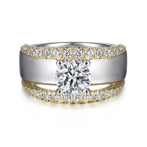 Wide Two Tone Diamond Engagement Ring Mounting