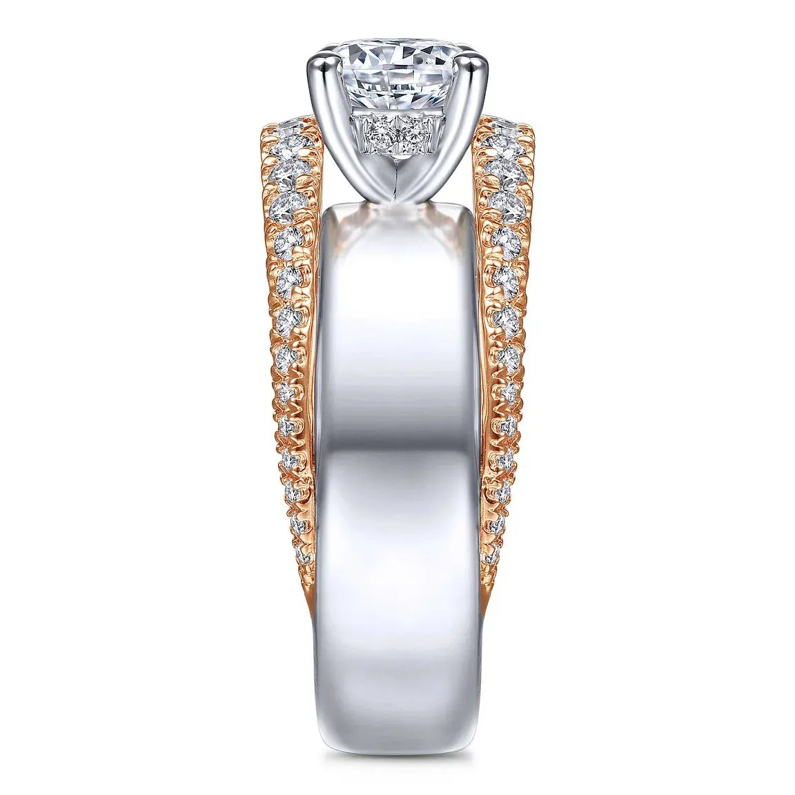 Wide Two Tone Diamond Engagement Ring Mounting