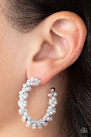 Yacht Royale - White - Pearl Paparazzi Hoop Earrings