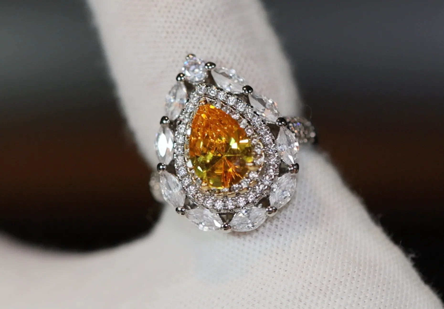 Yellow Diamond Ring, Womens yellow diamond rings, Yellow pear cut diamond ring