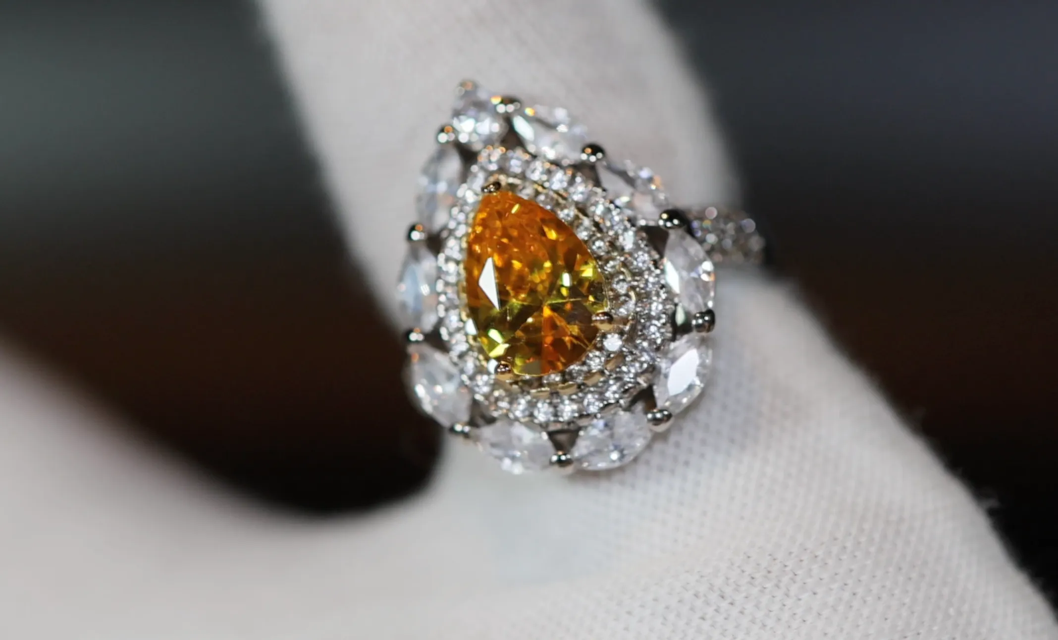 Yellow Diamond Ring, Womens yellow diamond rings, Yellow pear cut diamond ring