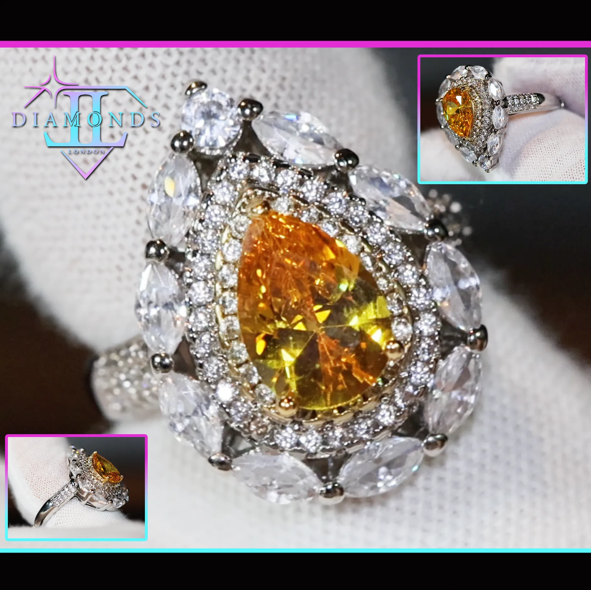 Yellow Diamond Ring, Womens yellow diamond rings, Yellow pear cut diamond ring