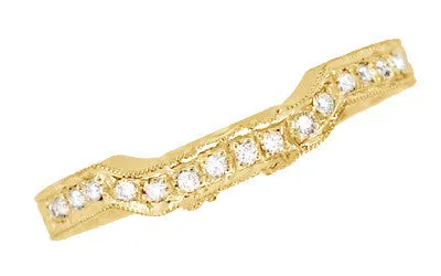 Yellow Gold Antique Style Loving Hearts Contoured Engraved Wheat Diamond Art Deco Wedding Ring