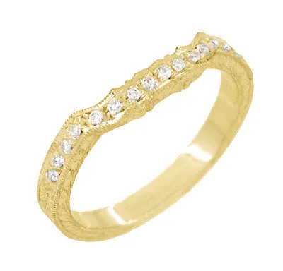 Yellow Gold Antique Style Loving Hearts Contoured Engraved Wheat Diamond Art Deco Wedding Ring