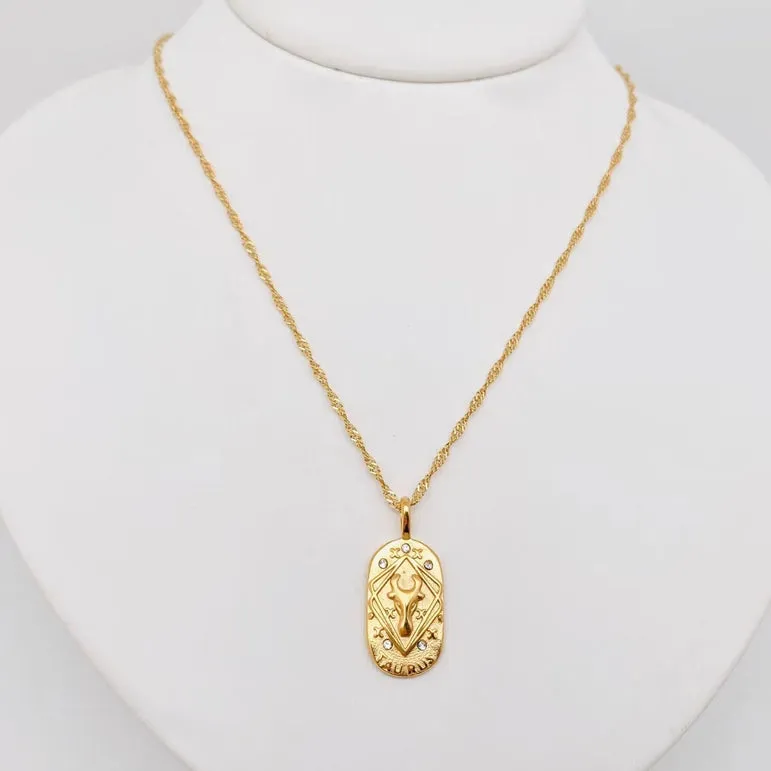 Zodiac Gold Plated Constellation Necklaces with CZ FB3458 💛
