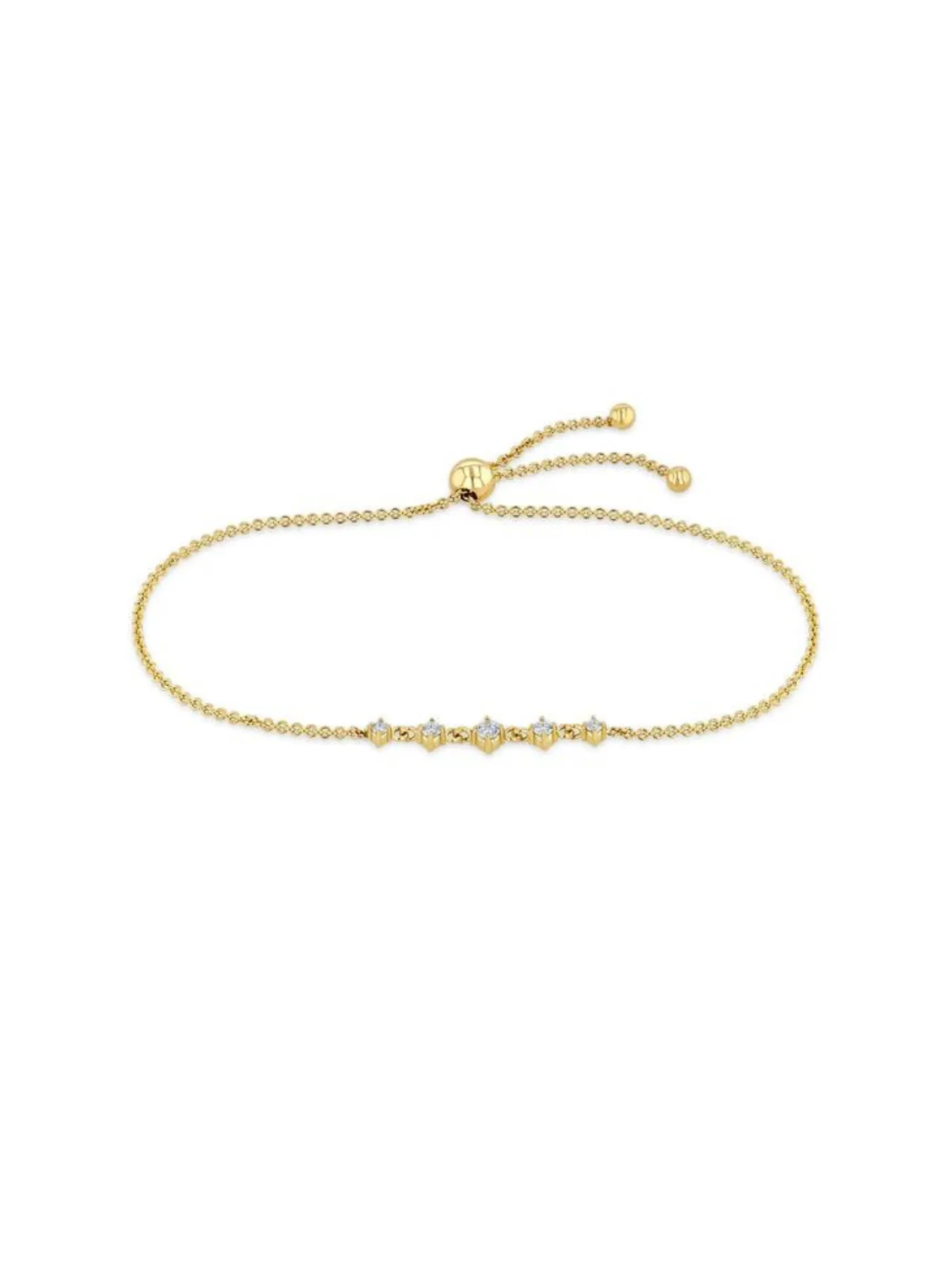 Zoe Chicco Gold Linked 5 Graduated Prong Diamond Bolo Bracelet